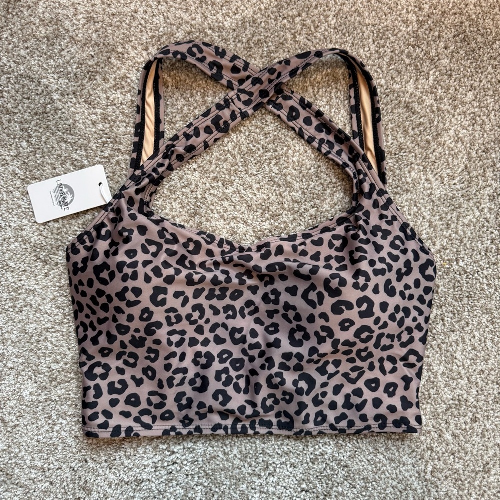 Livy & Kate Leopard Print Crossover Swimsuit Top